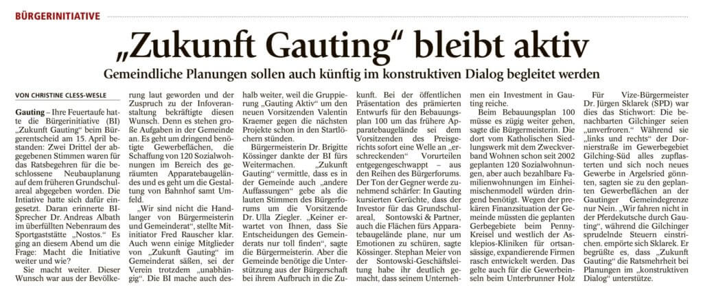 Artikel Merkur über Zukunft Gauting