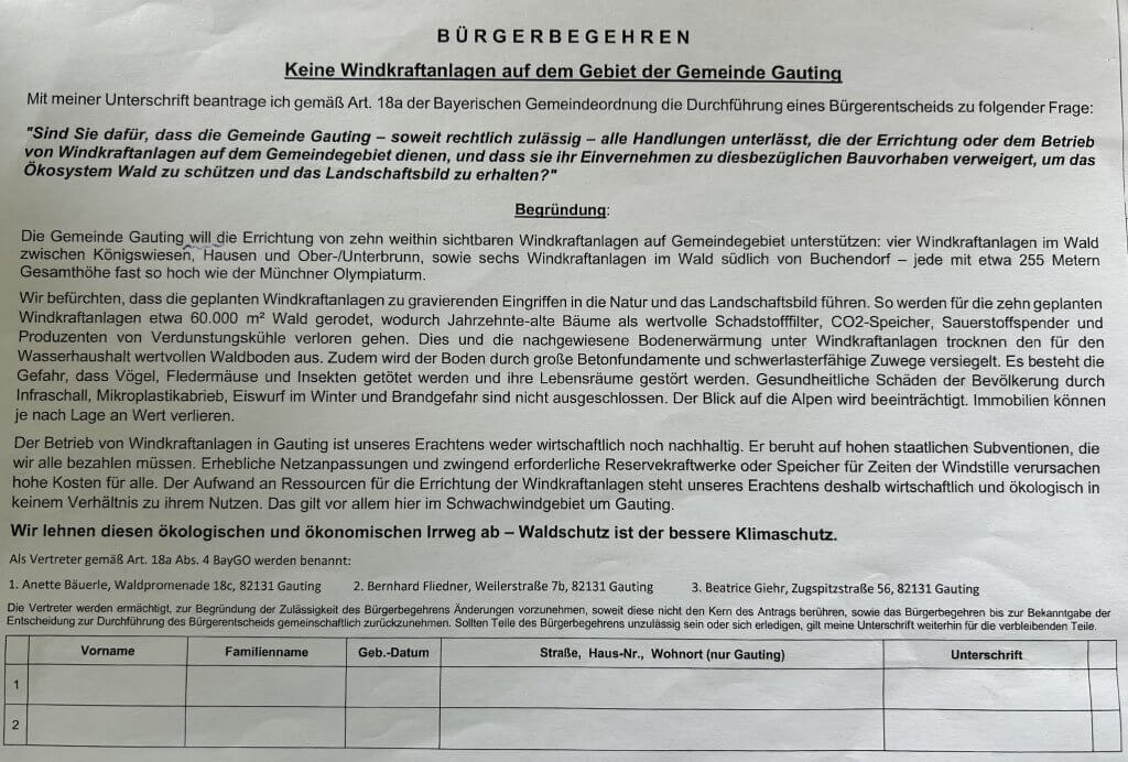 Unterschriftenzettel