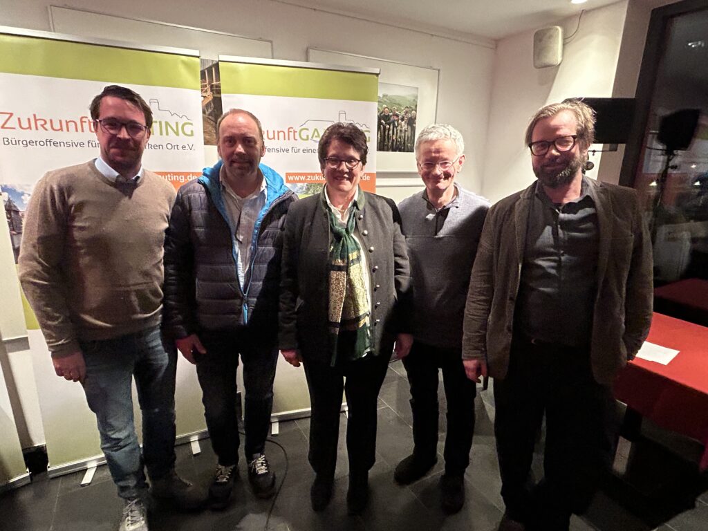 Die Bürgermeisterin und ihre Nachfolgekandidaten: Max Platzer, Harald Ruhbaum, Dr. Brigitte Kössinger, Dr. Matthias Ilg und Stefan Berchtold